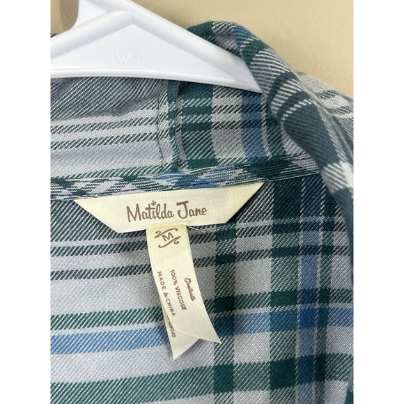 Matilda Jane Cardigan Jacket Messy Fringe Hem‎ Open Front Plaid Green Womens M - Picture 3 of 4